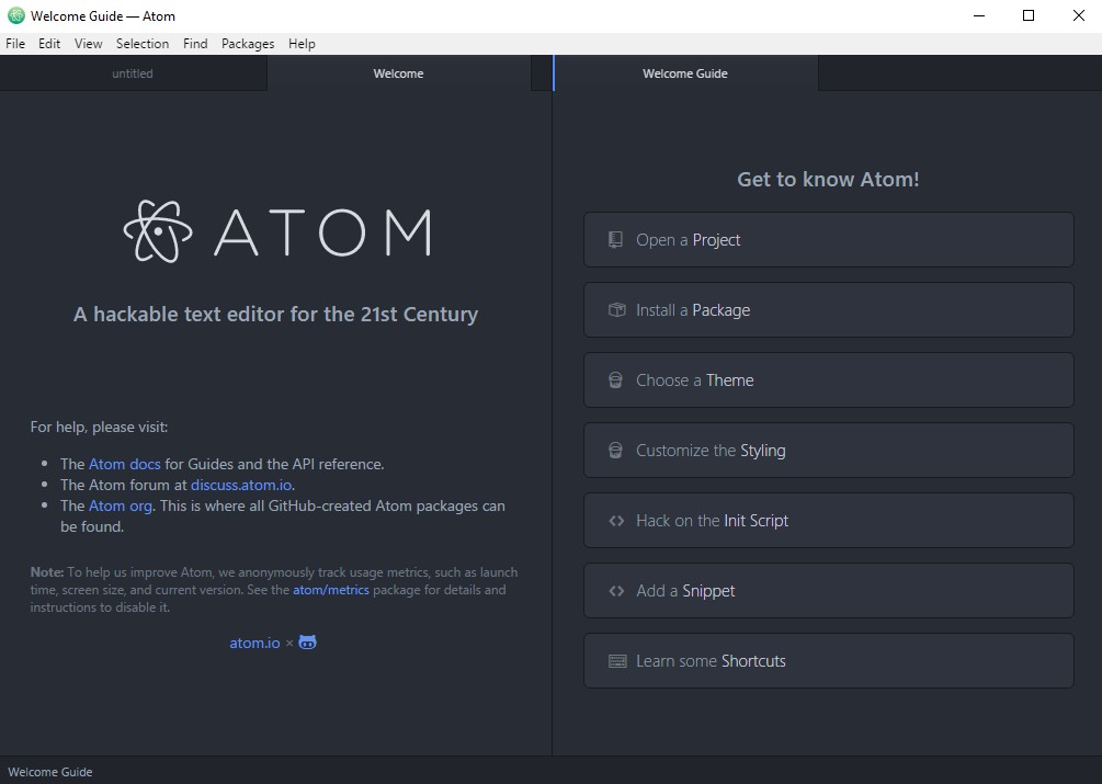 Il migliore text editor è Atom, fondamentale per la programmazione tradizionale